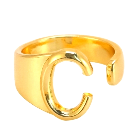 #X8 Finger Ring Letter ( C ) Adjustable Geometric Open Ring Statement Ladie Men - Picture 2 of 5